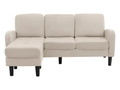 Sofá|Merax Sofá de canto de 3 lugares com chaise longue - 185 x 118 x 82 cm - tecido respirável de algodão e linho - Bege