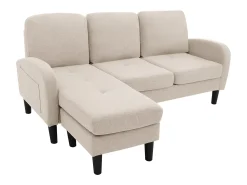 Sofá|Merax Sofá de canto de 3 lugares com chaise longue - 185 x 118 x 82 cm - tecido respirável de algodão e linho - Bege