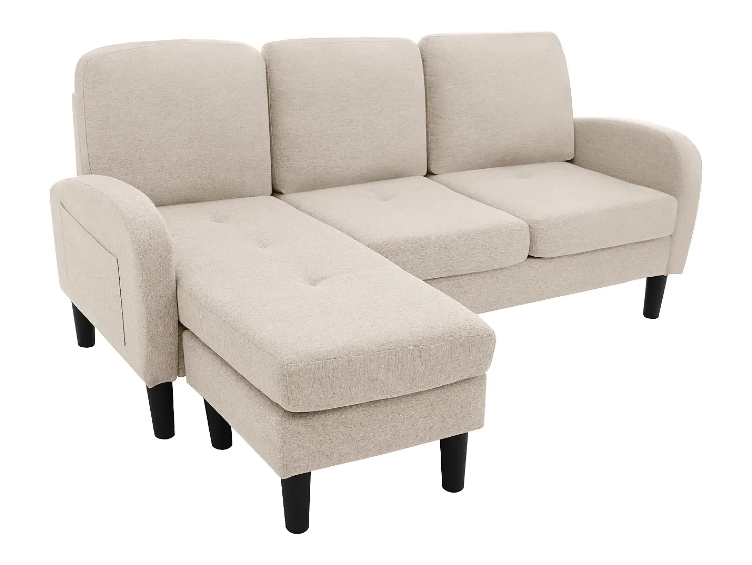 Sofá|Merax Sofá de canto de 3 lugares com chaise longue - 185 x 118 x 82 cm - tecido respirável de algodão e linho - Bege