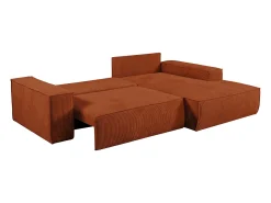 Sofá*Vente-unique Sofá de canto direito convertível em veludo canelado AMELIA Terracota