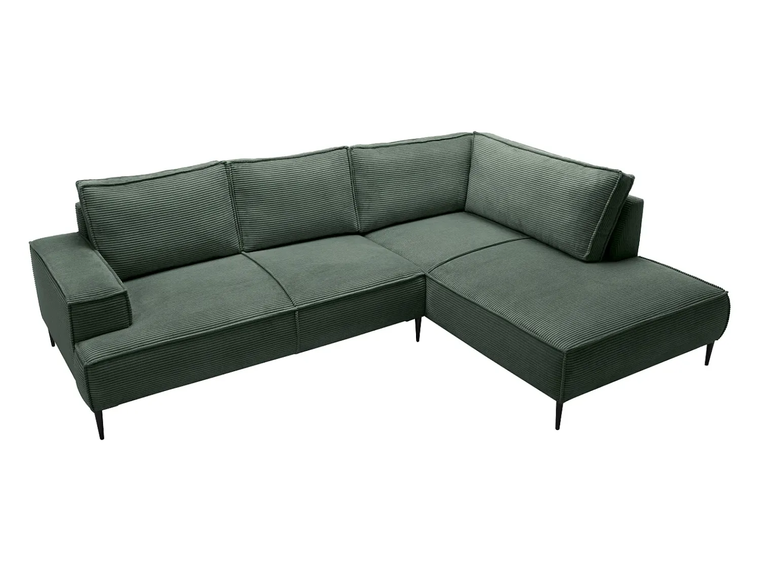Discount Vente-unique Sofá de canto direito grande veludo canelado - GINETO Verde pinho