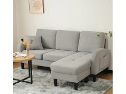 KOMHTOM Sofá de canto em forma de L, 185 x 118 x 82 cm, tecido de algodão respirável, pés de plástico, design modular,^ Sofá