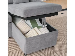 Hauss Spole Sofá de canto em forma de U com 3 lugares e espaço para arrumação - Sofá-cama em tecido chenille - Cinza^ Sofá