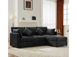 KOMHTOM Sofá de canto em forma de L, design moderno, sofá em tecido chenille, sofá de três lugares, escabelo,^ Sofá