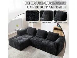 Sofá|Hauss Spole Sofá de canto em forma de L com 3 lugares, 3 almofadas e bolso lateral - Chenille Preto