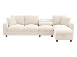 Best Hauss Spole Sofá de canto em formato L com 4 lugares, com entradas USB e Type-C e espaço para arrumação - Tecido chenille Bege