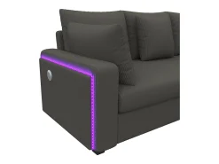 Sofá*ModernLuxe Sofá de canto em L - 4 lugares - con iluminação LED - porta de carregamento USB - veludo canelado - cinza Cinzento
