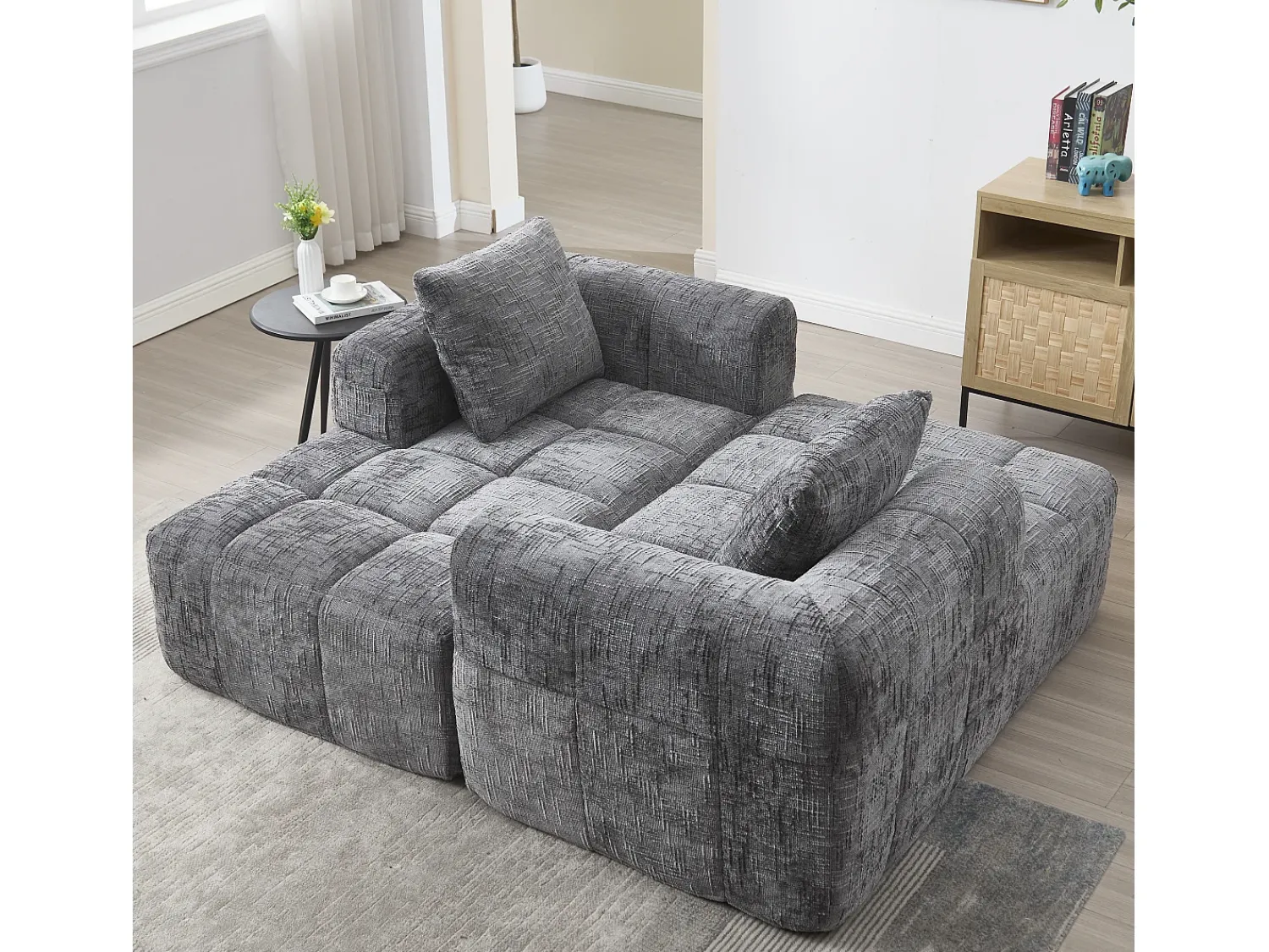 Sofá*Hauss Spole Sofá de canto em L de 3 lugares com 3 almofadas e bolso lateral - Chenille Cinzento