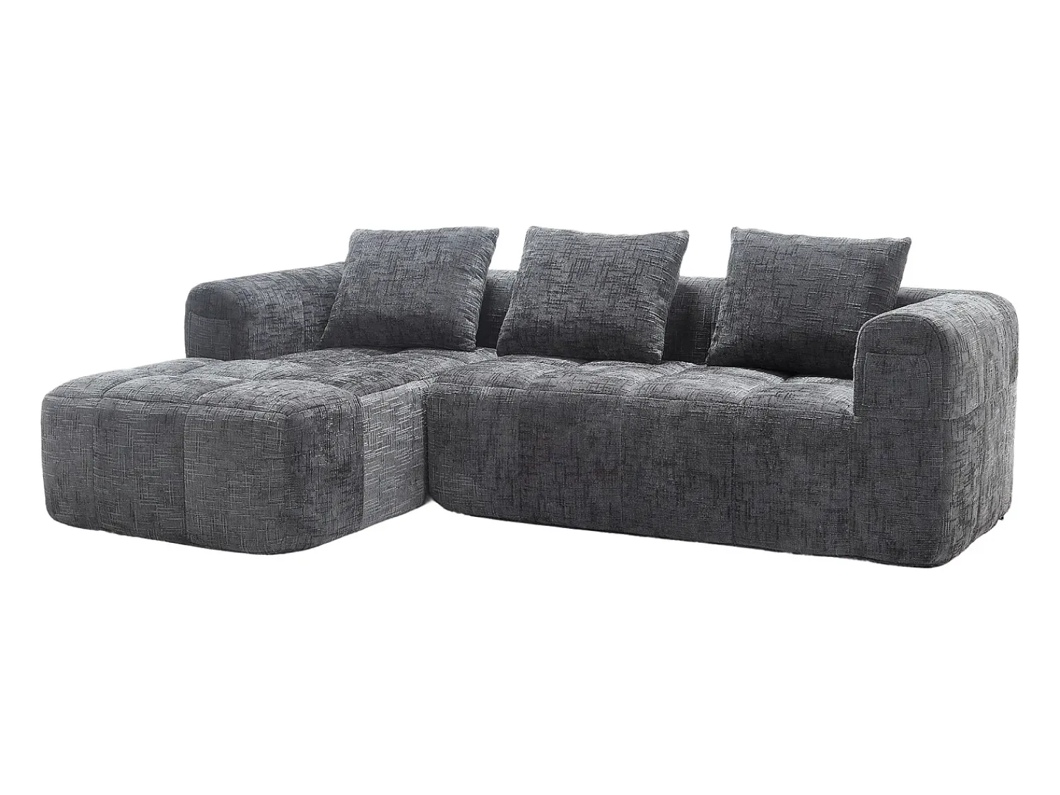 Sofá*Hauss Spole Sofá de canto em L de 3 lugares com 3 almofadas e bolso lateral - Chenille Cinzento