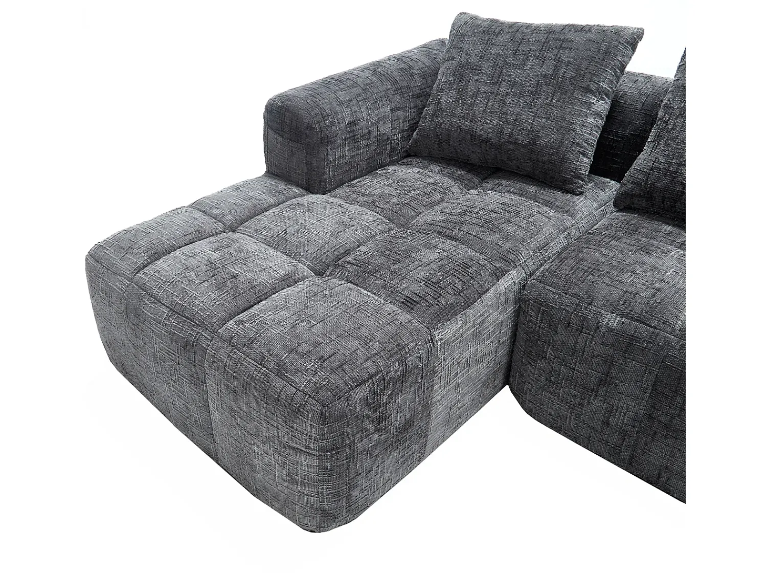 Sofá*Hauss Spole Sofá de canto em L de 3 lugares com 3 almofadas e bolso lateral - Chenille Cinzento
