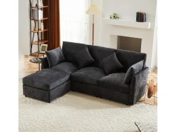 Sofá|Merax Sofá de canto em L de 4 lugares - 216 x 161 x 81 cm - com apoio para os pés - chenille - cinza Cinzento