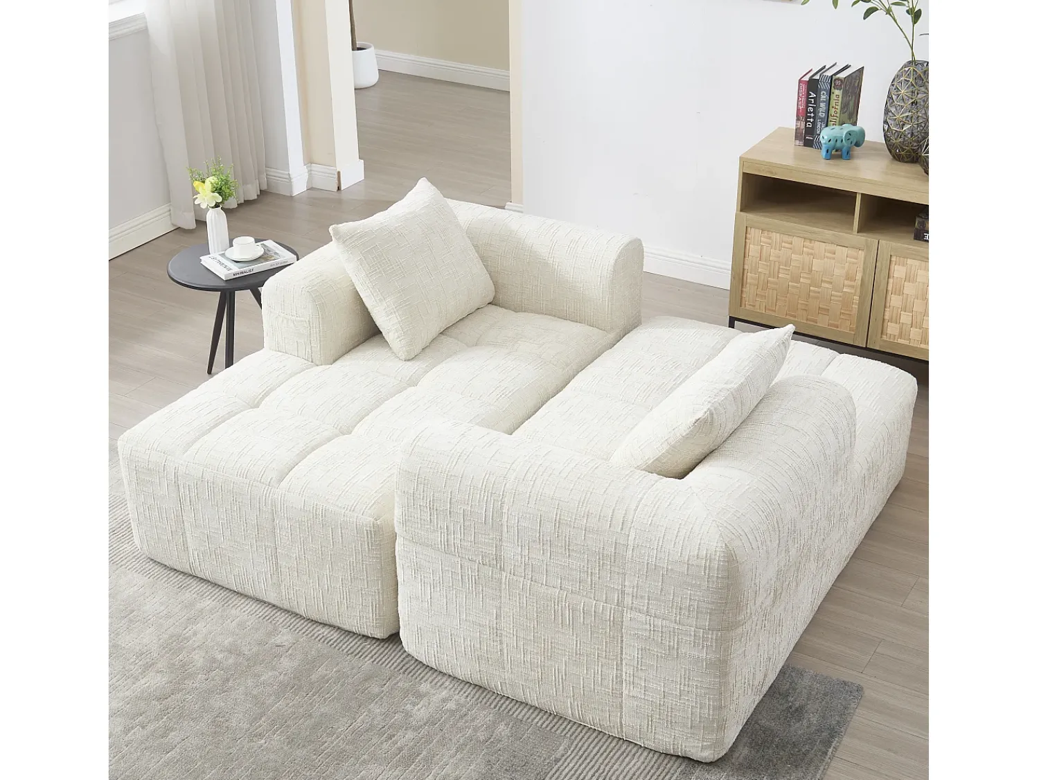 Sofá*Hauss Spole Sofá de canto em L de 3 lugares com 3 almofadas e bolso lateral - Chenille Bege