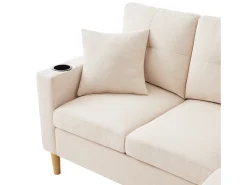 Hauss Spole Sofá de canto em L de 3 lugares com 2 almofadas, suporte para copos e arrumação, tecido de algodão e linho^ Sofá