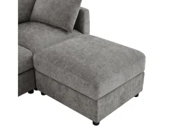 Sofá*ModernLuxe Sofá de canto em U ou L - 4 lugares - con 2 pufs - apoio de braços ajustáveis - con 4 almofadas + 2 apoios de cabeça - cinza Cinzento