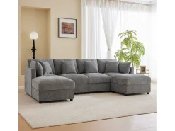 Sofá*ModernLuxe Sofá de canto em U ou L - 4 lugares - con 2 pufs - apoio de braços ajustáveis - con 4 almofadas + 2 apoios de cabeça - cinza Cinzento