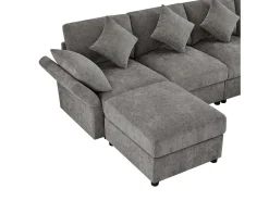 Sofá*ModernLuxe Sofá de canto em U ou L - 4 lugares - con 2 pufs - apoio de braços ajustáveis - con 4 almofadas + 2 apoios de cabeça - cinza Cinzento
