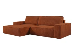 Outlet Vente-unique Sofá de canto esquerdo convertível em veludo canelado AMELIA Terracota