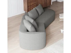 Sofá*DripeX Sofá de Canto Esquerdo Moderno Superdimensionado 4 Lugares, com 4 Almofadas, Chaise Longue Curva, Tecido Chenille, Cinza Claro Cinzento claro