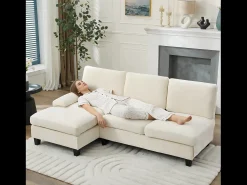 Sofá|Merax Sofá de canto moderno de 3 lugares - 194 x 118 x 81 cm - para sala de estar e quarto - tecido - Bege