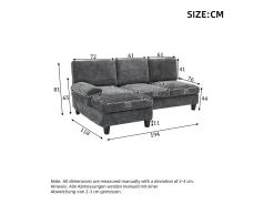 Sofá|Merax Sofá de canto moderno de 3 lugares - 194 x 118 x 81 cm - para sala de estar e quarto - tecido - cinza Cinzento