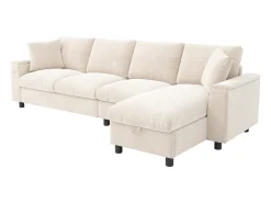 ModernLuxe Sofá de canto moderno em L - com 2 porta-copos - 1 porta USB e 1 porta Tipo-C - com 2 braços com armazenamento - Tecido de pelúcia -^ Sofá