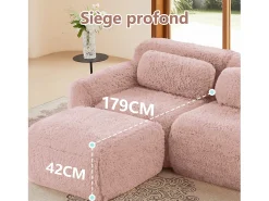 Sofá*DripeX Sofá de Canto Modular 3 lugares em tecido peluche, com puff e 3 almofadas, 291x179x73cm, Rosa