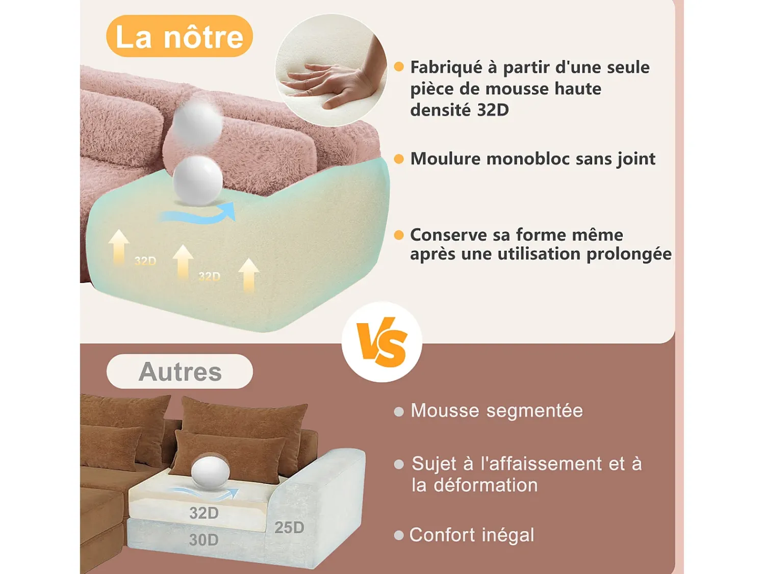 Sofá*DripeX Sofá de Canto Modular 3 lugares em tecido peluche, com puff e 3 almofadas, 291x179x73cm, Rosa