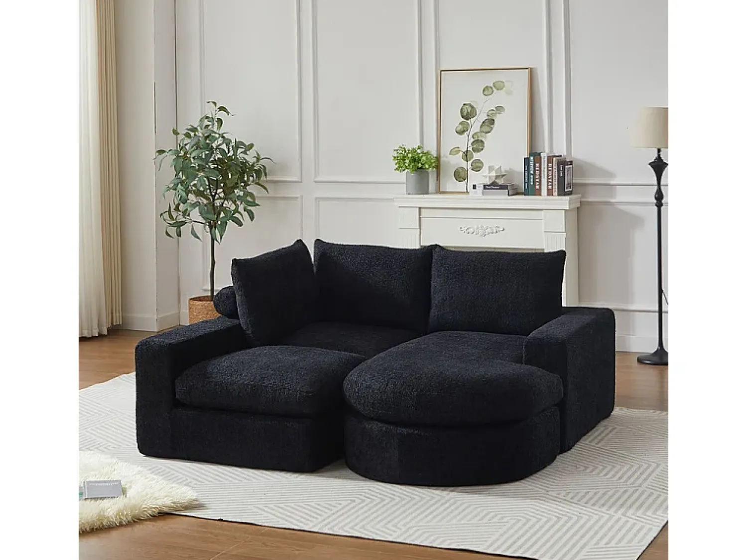 DripeX Sofá de Canto Modular 3 Lugares, com Chaise Longue Curva Reversível, 3 Almofadas e Almofadas Cervicais, Tecido Chenille,^ Sofá
