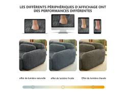 Sofá|DripeX Sofá de Canto Modular 2 lugares em tecido peluche, com puff e 2 almofadas, 204x179x73cm, Cinza Cinzento