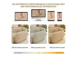 Sofá*DripeX Sofá de Canto Modular 3 lugares em tecido peluche, com puff e 3 almofadas, 291x179x73cm, Caqui