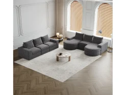 Clearance Hauss Spole Sofá de canto modular de 6 lugares com chaise longue - Tecido chenille - Não necessita de montagem Cinzento