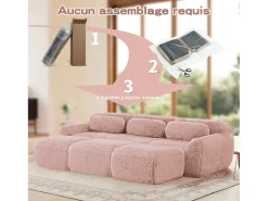 DripeX Sofá de Canto Modular em tecido peluche, com 3 puffs e 3 almofadas, 291x179x73cm,^ Sofá