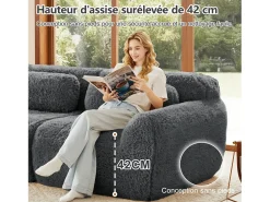 Sofá*DripeX Sofá de Canto Modular em tecido peluche, com 3 puffs e 3 almofadas, 291x179x73cm, Cinza Cinzento