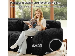 Clearance DripeX Sofá de Canto Modular Forma de U em tecido peluche, com 2 puffs e 4 almofadas, 378x179x73cm, Preto