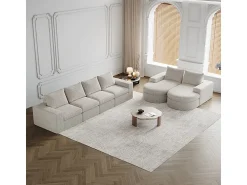 Sofá*DripeX Sofá de Canto Modular Reversível 6 Lugares, com 6 Almofadas e Almofadas Cervicais, Tecido Chenille, Sala de Estar DIY, Bege