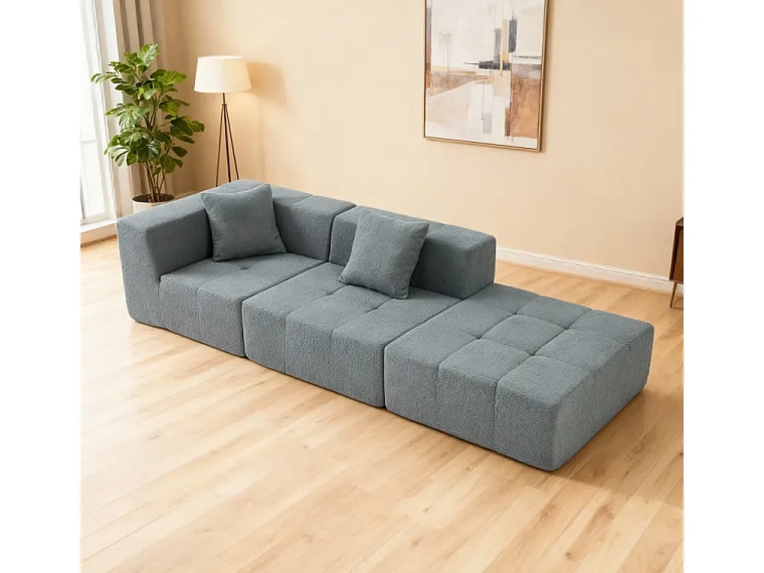 DripeX Sofá de canto modular tecido - pufe e 2 travesseiros - - 270x100x60cm^ Sofá