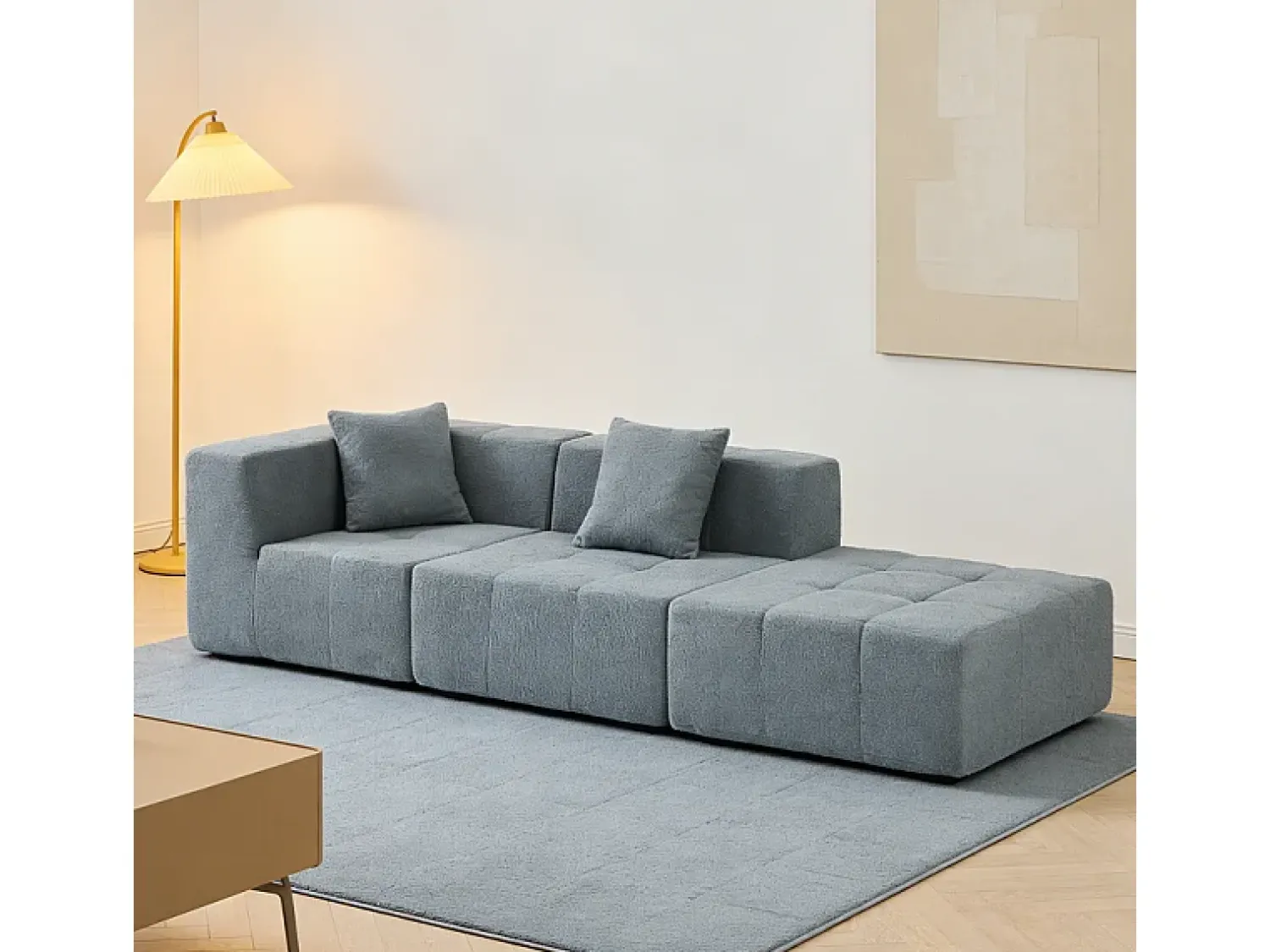 DripeX Sofá de canto modular tecido - pufe e 2 travesseiros - - 270x100x60cm^ Sofá