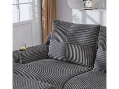 Sofá*DripeX Sofá de canto modular veludo canelado, porta-copos, 2 pufes e 3 almofadas, 268x174x80cm, Cinzento antracite Cinza antracite