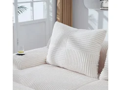 Sofá|DripeX Sofá de canto modular veludo canelado, porta-copos, 2 pufes e 2 almofadas, 200x174x80cm, Bege
