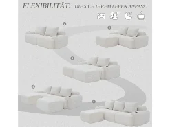 Clearance DripeX Sofá de canto modular veludo canelado, porta-copos, 2 pufes e 3 almofadas, 268x174x80cm, Bege