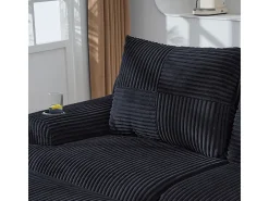 Sofá*DripeX Sofá de canto modular veludo canelado, porta-copos, 2 pufes e 3 almofadas, 268x174x80cm, Preto