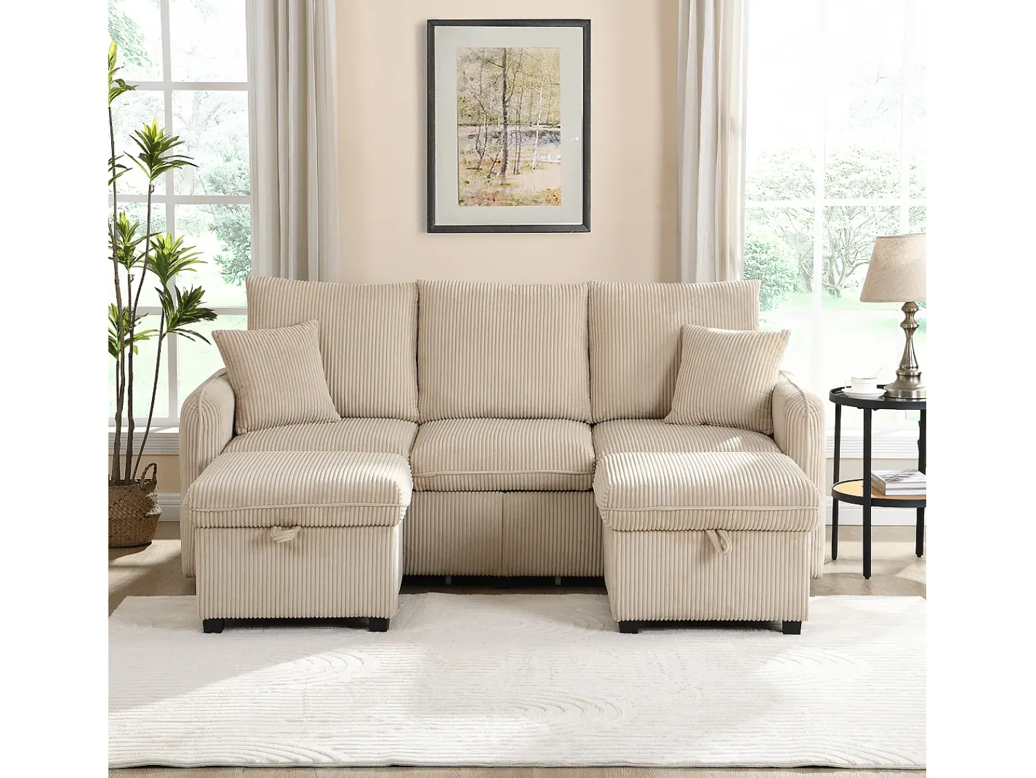 ModernLuxe Sofá de canto multifuncional em U - 3 lugares - com armazenamento - com gavetas -^ Sofá