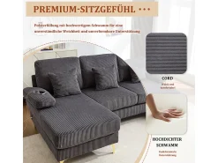 Sofá*DripeX Sofá de canto panorâmico em veludo - 4 lugares - com LED RGB e porta USB+Type-C - 265x135x88cm - Cinza Cinzento