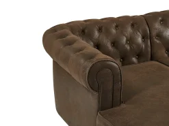 Vente-unique Sofá de canto panorâmico microfibra aspeto couro envelhecido CHESTERFIELD^ Sofá