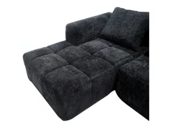 New Sofá de canto - com compartimentos para arrumação e 3 almofadas - Chenille - com chaise longue e braços Preto