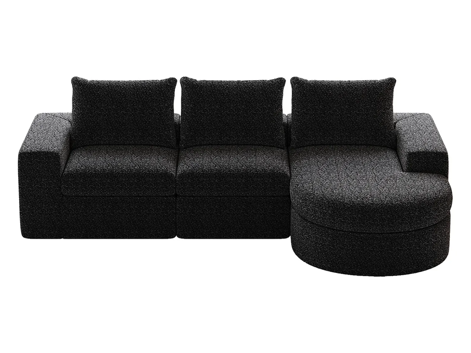 Sofá* Sofá de canto - Sofá de 3 lugares com 3 almofadas e 2 encostos de cabeça - chenille Preto