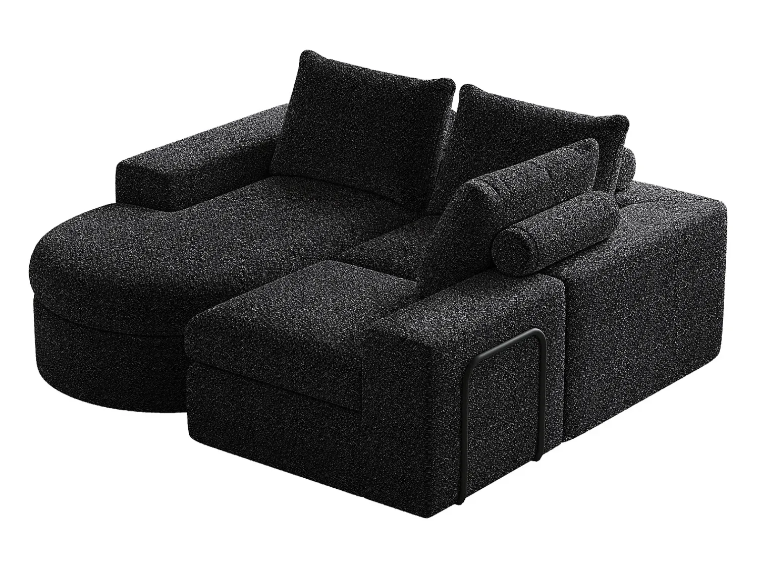 Sofá* Sofá de canto - Sofá de 3 lugares com 3 almofadas e 2 encostos de cabeça - chenille Preto