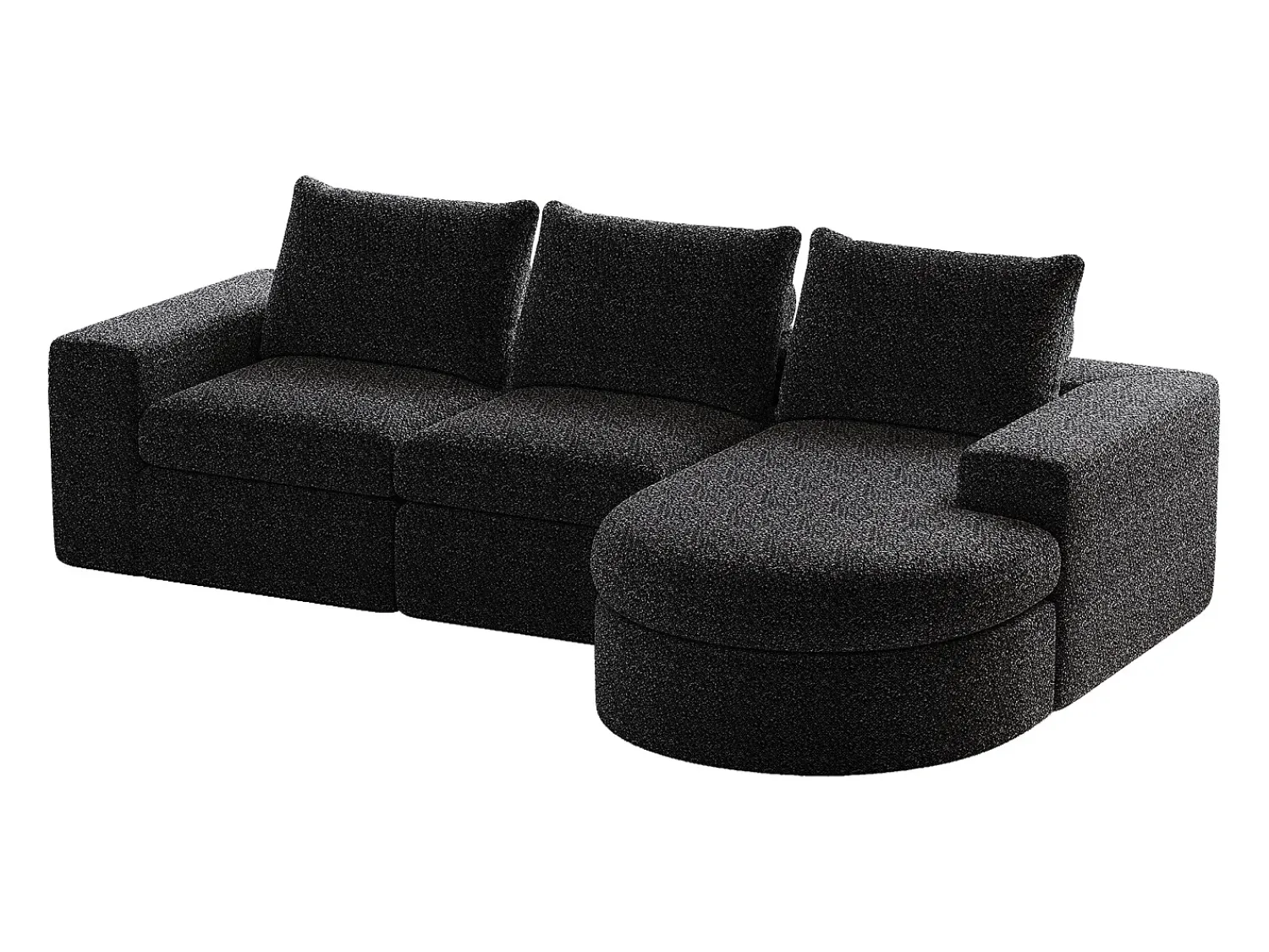 Sofá* Sofá de canto - Sofá de 3 lugares com 3 almofadas e 2 encostos de cabeça - chenille Preto