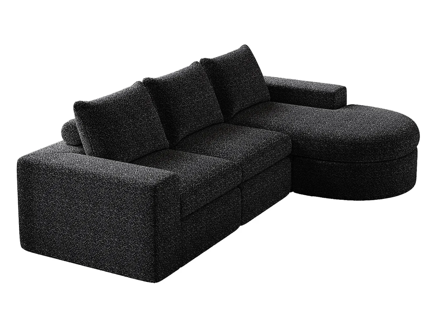 Sofá* Sofá de canto - Sofá de 3 lugares com 3 almofadas e 2 encostos de cabeça - chenille Preto