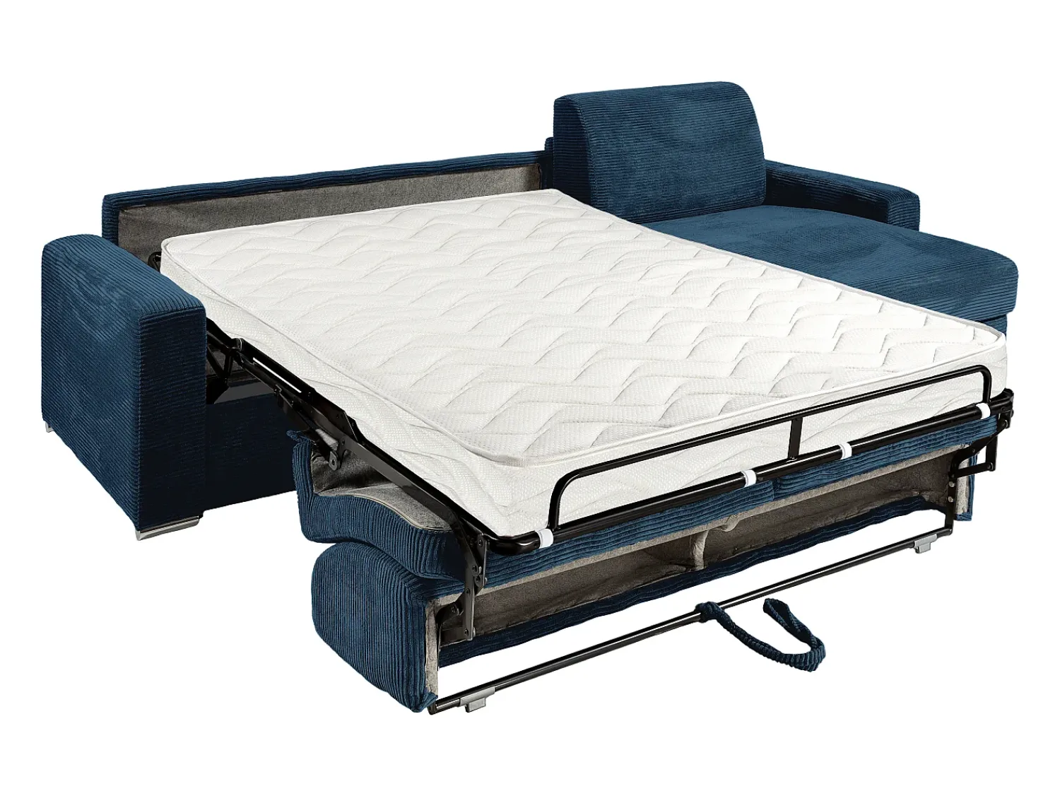 Sofá*Vente-unique Sofá de canto reversível convertível abertura rápida veludo canelado 140 cm - 14 cm CALITO Azul